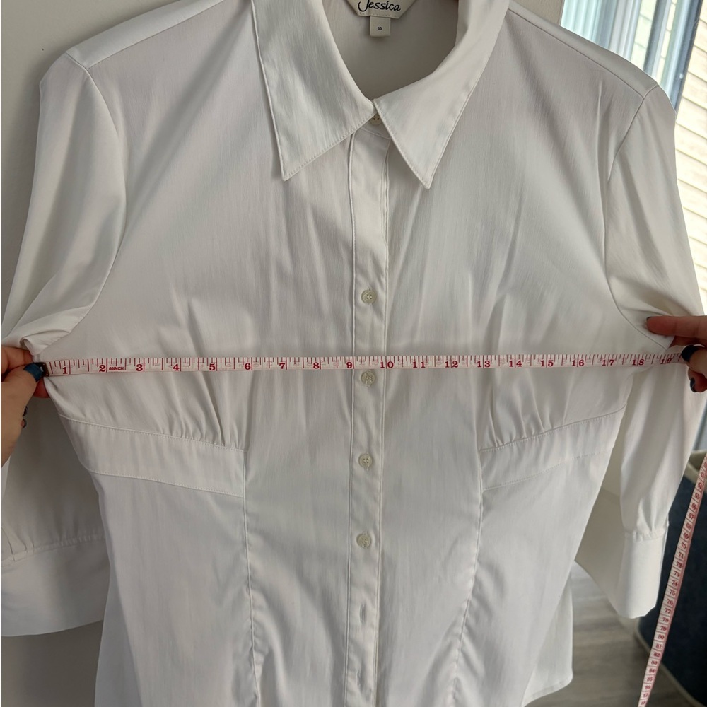 Jessica White Collared Button-Up Blouse / Y2K - Picture 3 of 8